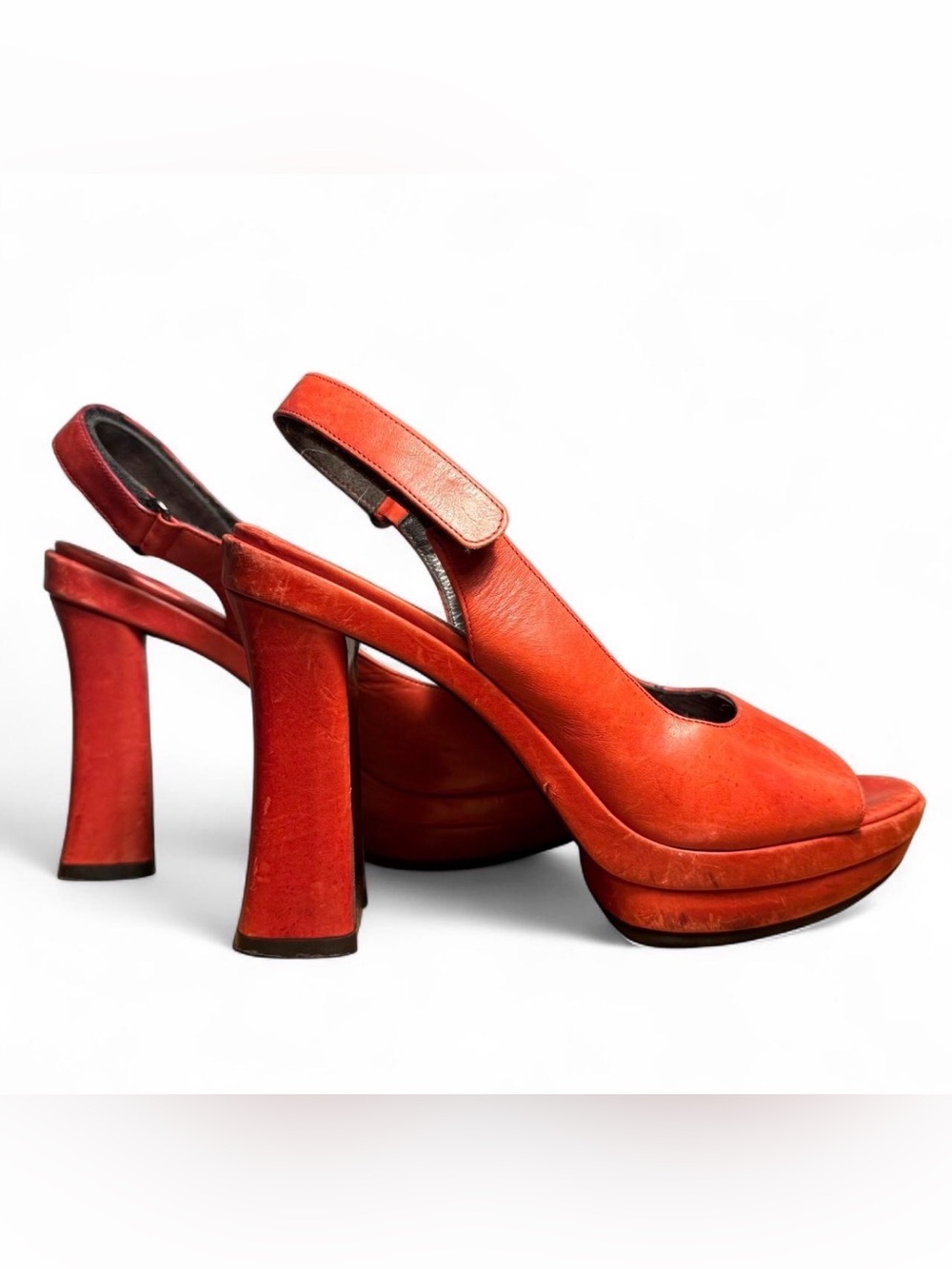 Via Spiga Red Peep-Toe Platform Slingback Heels
